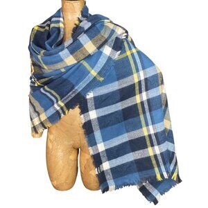 Large Cozy Blanket Scarf Wrap by Portola Blue Yellow White # 114M